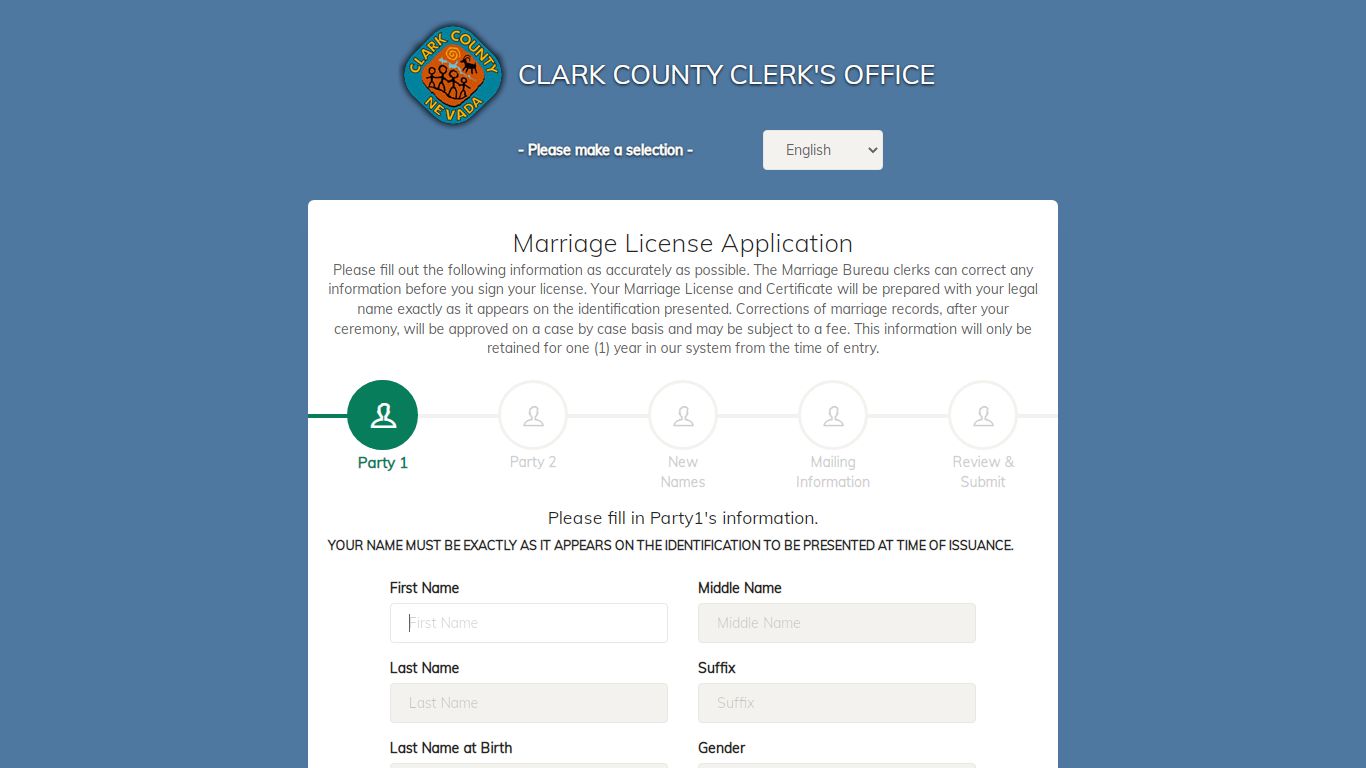 Marriage License Application - Clark County, Nevada